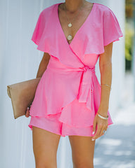 Movement Cotton Blend Ruffle Wrap Romper - Pink