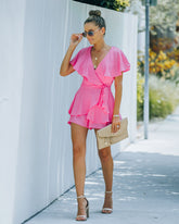 Movement Cotton Blend Ruffle Wrap Romper - Pink