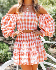 My Happy Ending Smocked Gingham Off The Shoulder Top