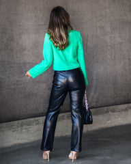 Claudette Faux Leather Pocketed High Waisted Pants - Black