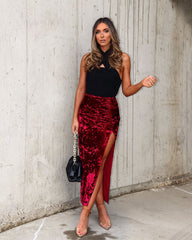 Dash Of Winter Velvet Ruched Slit Maxi Skirt - Wine
