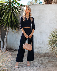 Nadia Long Sleeve Knit Wrap Top - Navy