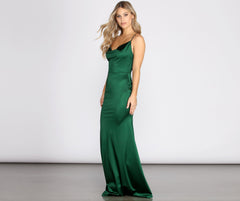 Nala Cowl Neck Satin Dress