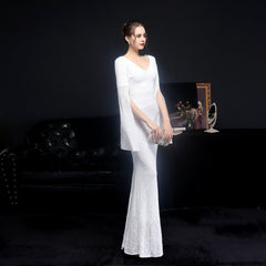 Natalie Open Sleeve Formal Sequined Mermaid Dress