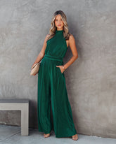 Naya Pocketed Plisse Jumpsuit - Hunter Green