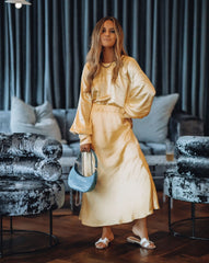Naya Satin Midi Skirt - Yellow
