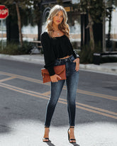 Negin Satin Billowed Crop Blouse - Black