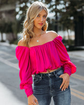 Negin Satin Billowed Crop Blouse - Magenta