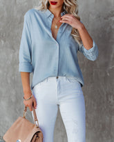 Nehan Cotton Linen Button Down Top - Blue
