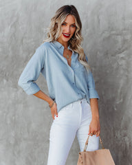 Nehan Cotton Linen Button Down Top - Blue