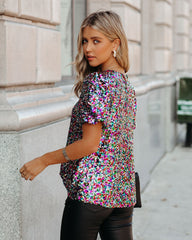 Neptune Sequin Puff Sleeve Blouse