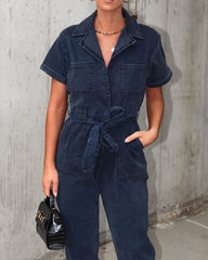 Nevada Cotton Blend Pocketed Jumpsuit - Faded Black