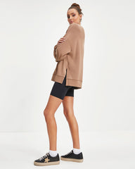 Never Again Side Slit Pullover Sweatshirt - Mocha
