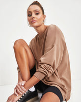 Never Again Side Slit Pullover Sweatshirt - Mocha