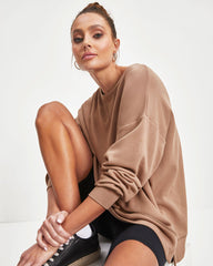 Never Again Side Slit Pullover Sweatshirt - Mocha