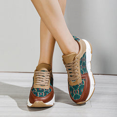 New In Leopard Print Colorblock Lace-Up Sneakers