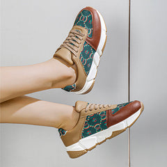 New In Leopard Print Colorblock Lace-Up Sneakers