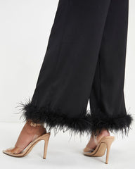 New Lover Feather Trim Pocketed Pants - Black
