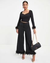 New Lover Feather Trim Pocketed Pants - Black