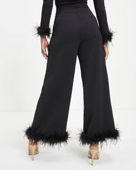 New Lover Feather Trim Pocketed Pants - Black