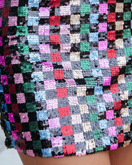 New York Minute Checkered Sequin Mini Skirt