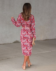 Next Level Limits Paisley Side Ruched Midi Skirt - Red