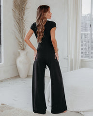 Nikki Ribbed Wrap Tie Jumpsuit - Black