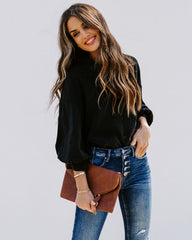 No Effort Puff Sleeve Button Down Blouse - Black