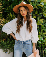 No Effort Puff Sleeve Button Down Blouse - White