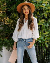 No Effort Puff Sleeve Button Down Blouse - White