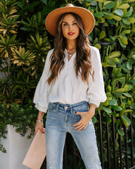 No Effort Puff Sleeve Button Down Blouse - White
