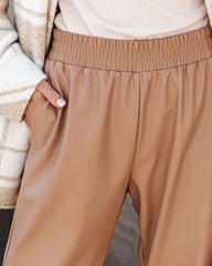 No Limitations Pocketed Faux Leather Jogger Pants - Camel