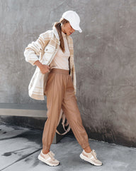 No Limitations Pocketed Faux Leather Jogger Pants - Camel