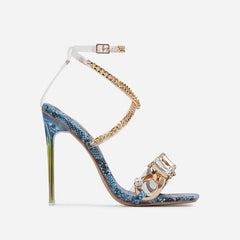Noble Gold Chain Large Crystal High Heel Sandals