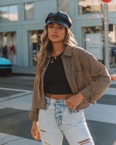 Noella Cotton Checkered Button Down Crop Top