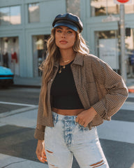 Noella Cotton Checkered Button Down Crop Top