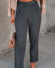 None Of Your Biz Pinstripe Pocketed High Waisted Pants - Charcoal