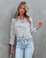 Norm Button Down Crop Tie Blouse
