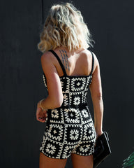 Norma Crochet Knit Romper - Cream/Black