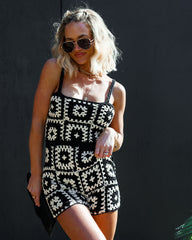 Norma Crochet Knit Romper - Cream/Black