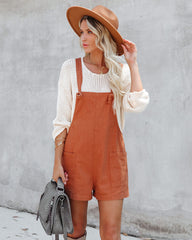 Northwest Cotton Linen Pocketed Romper - Rust - SALE