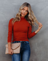 Norton Mock Neck Knit Top - Rust