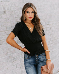 Nostalgia Smocked Swiss Dot Top - Black