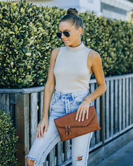 Nyra Sleeveless Mock Neck Knit Top - Beige