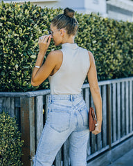 Nyra Sleeveless Mock Neck Knit Top - Beige