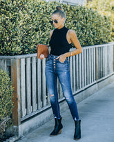 Nyra Sleeveless Mock Neck Knit Top - Black