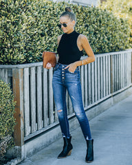 Nyra Sleeveless Mock Neck Knit Top - Black