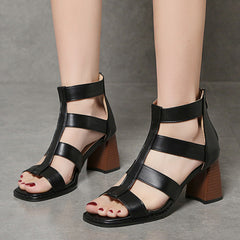 Zipper Adjustable Buckle Vintage Chunky Heel Sandals