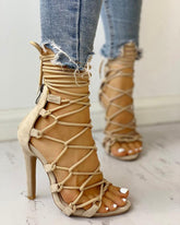 Stylish Open Toe Lace Up Stiletto Heels