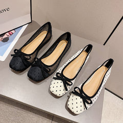 Polka Dot Print Square Toe Slip-On Flats